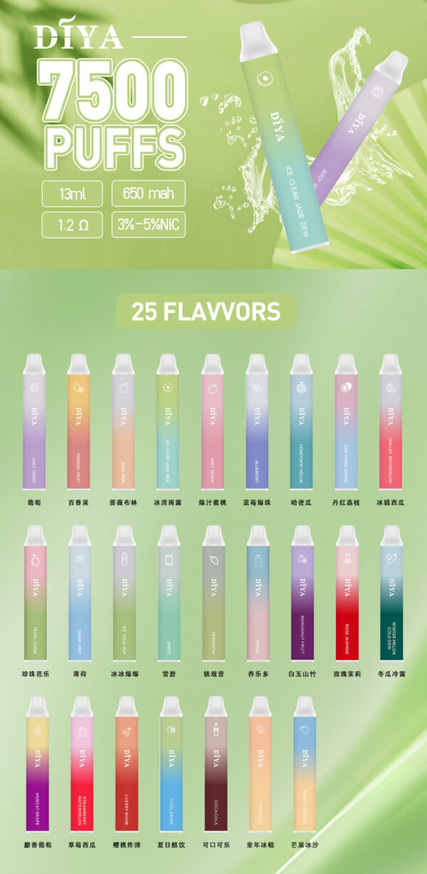 DIYA叮啞拋棄式🪄7500口可充電🔋獨家薔薇布林口味登場!!(任選10隻送一隻口味請備註)