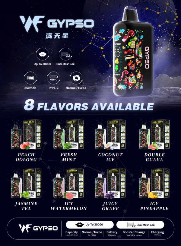 GYPSO滿天星拋棄式🪄30000口🔋王嘉爾同款bubblemon炫彩(任選10隻送一隻口味請備註)